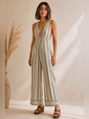 Sage the Label “Sabina” Striped Jumpsuit XS NWT Boho Wide Leg